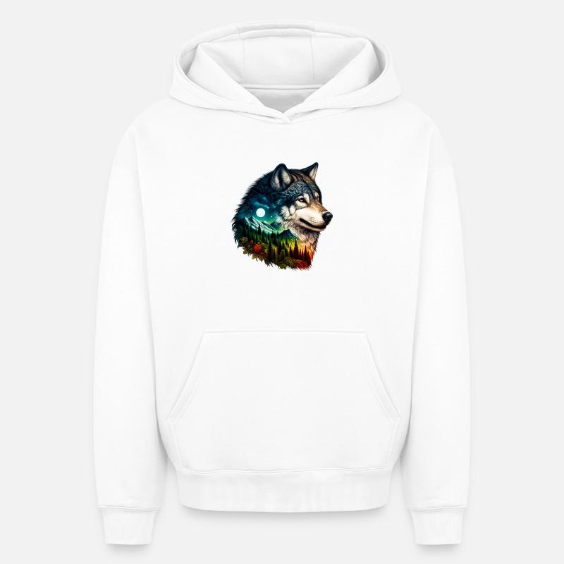 Loup - Sweat à capuche unisexe oversize épais SPREAD - blanc