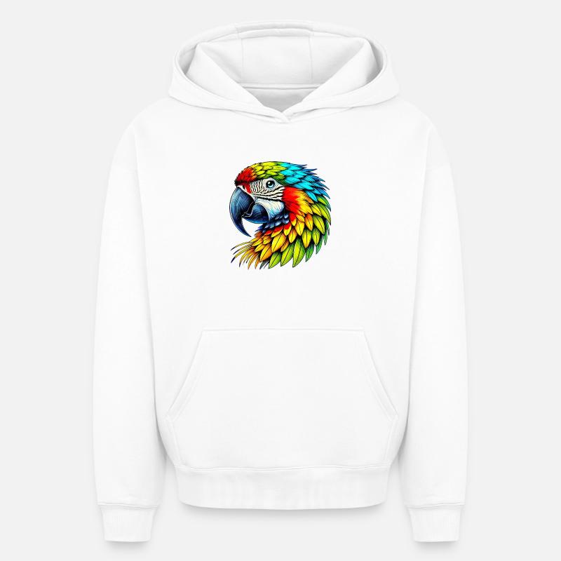 Perroquet - Sweat à capuche unisexe oversize épais SPREAD - blanc