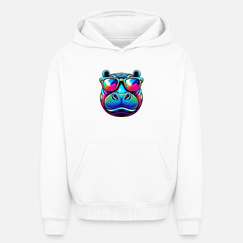 Hippopotame - Sweat à capuche unisexe oversize épais SPREAD - blanc