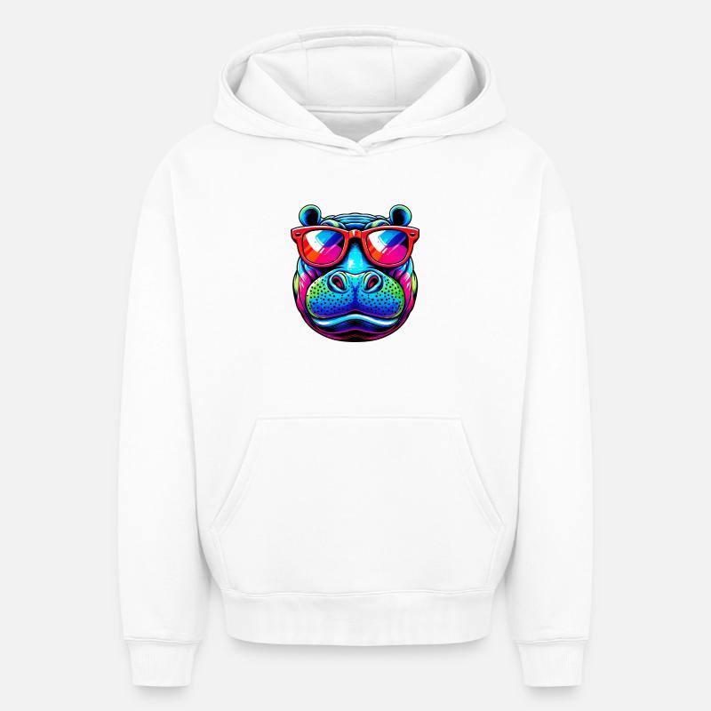 Hippopotame - Sweat à capuche unisexe oversize épais SPREAD - blanc