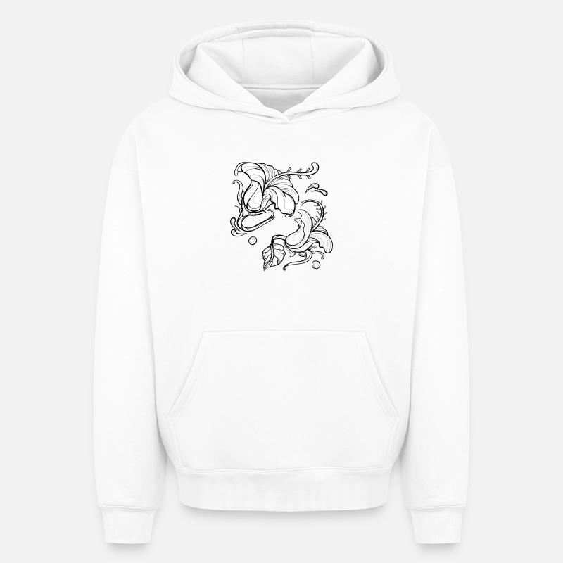Fleurs Hibiscus - Sweat à capuche unisexe oversize épais SPREAD - blanc