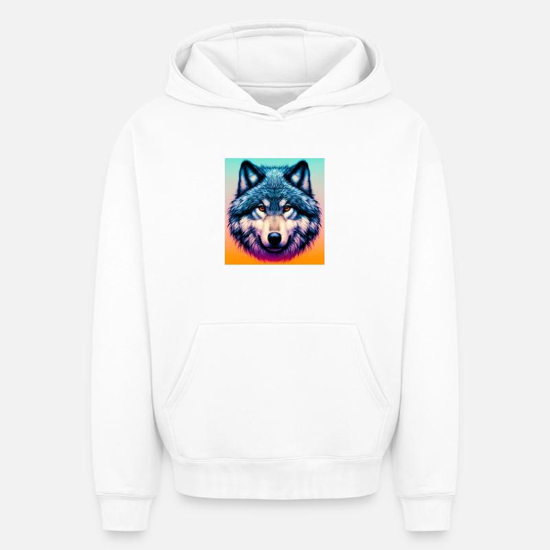 Loup - Sweat à capuche unisexe oversize épais SPREAD - blanc
