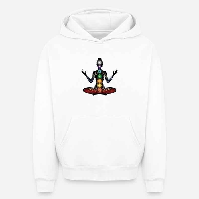 Chakra Méditation Silhouette - Sweat à capuche unisexe oversize épais SPREAD - blanc