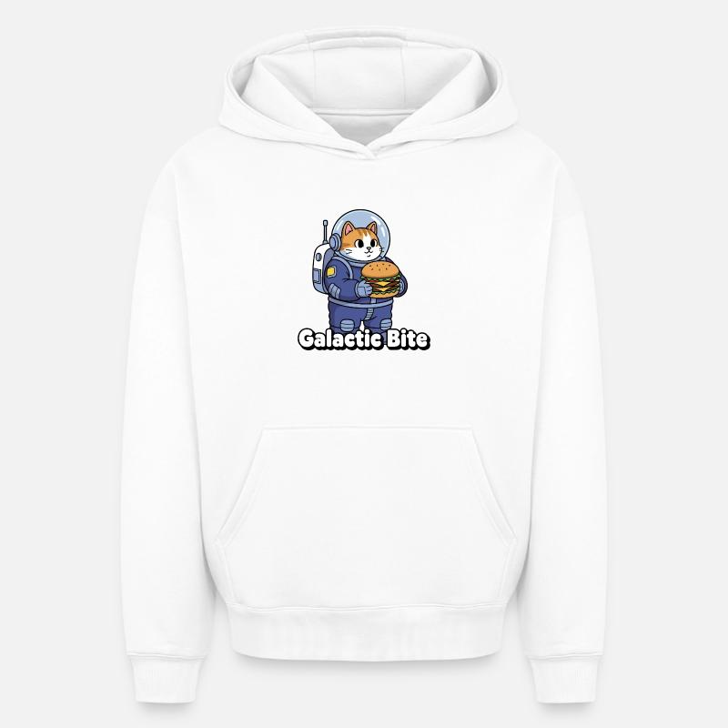 Burger Astronaute Chat Galactique - Sweat à capuche unisexe oversize épais SPREAD - blanc
