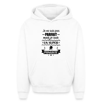 Super Pongiste Tennis de Table Ping-Pong Ping Pong - Sweat à capuche unisexe oversize épais SPREAD - blanc - Devant - AI Model Female 172 dark (172cm) & AI Model Male 185 light (185cm)