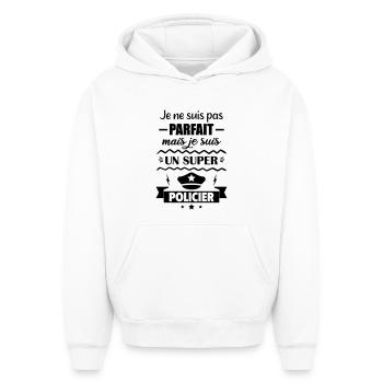 Pas parfait mais super policier - Sweat à capuche unisexe oversize épais SPREAD - blanc - Devant - AI Model Female 172 dark (172cm) & AI Model Male 185 light (185cm)