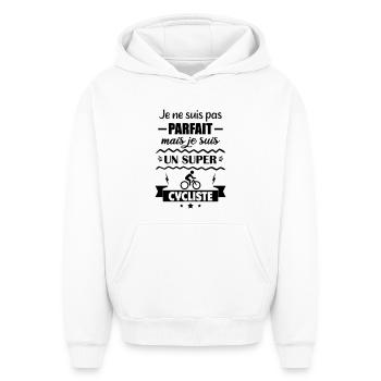 Pas parfait mais super cycliste Cyclisme Vélo - Sweat à capuche unisexe oversize épais SPREAD - blanc - Devant - AI Model Female 172 dark (172cm) & AI Model Male 185 light (185cm)