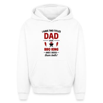 Papa Grillkönig Deux titres - Sweat à capuche unisexe oversize épais SPREAD - blanc - Devant - AI Model Female 172 dark (172cm) & AI Model Male 185 light (185cm)