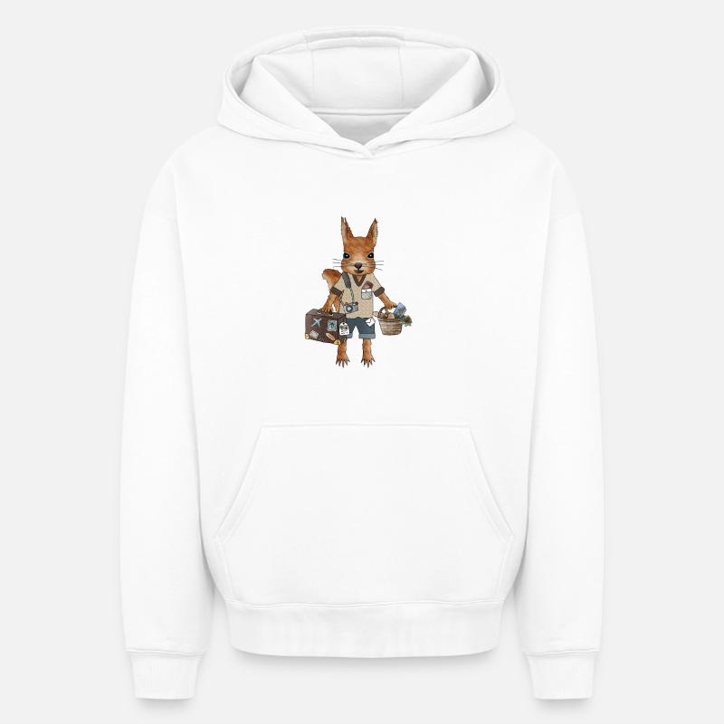 Eichhoernchen_auf_Nuss_Tour - Sweat à capuche unisexe oversize épais SPREAD - blanc