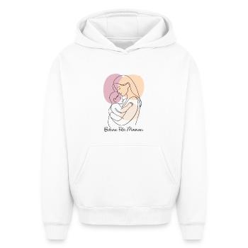 Dessin au Trait Étreinte maternelle Fête des mères - Sweat à capuche unisexe oversize épais SPREAD - blanc - Devant - AI Model Female 172 dark (172cm) & AI Model Male 185 light (185cm)