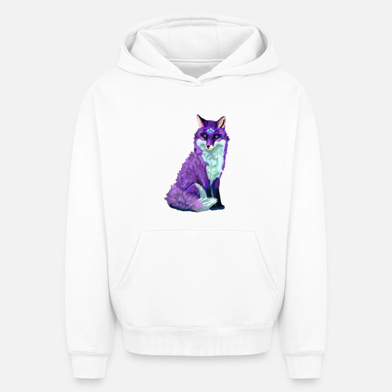 renard - Sweat à capuche unisexe oversize épais SPREAD - blanc