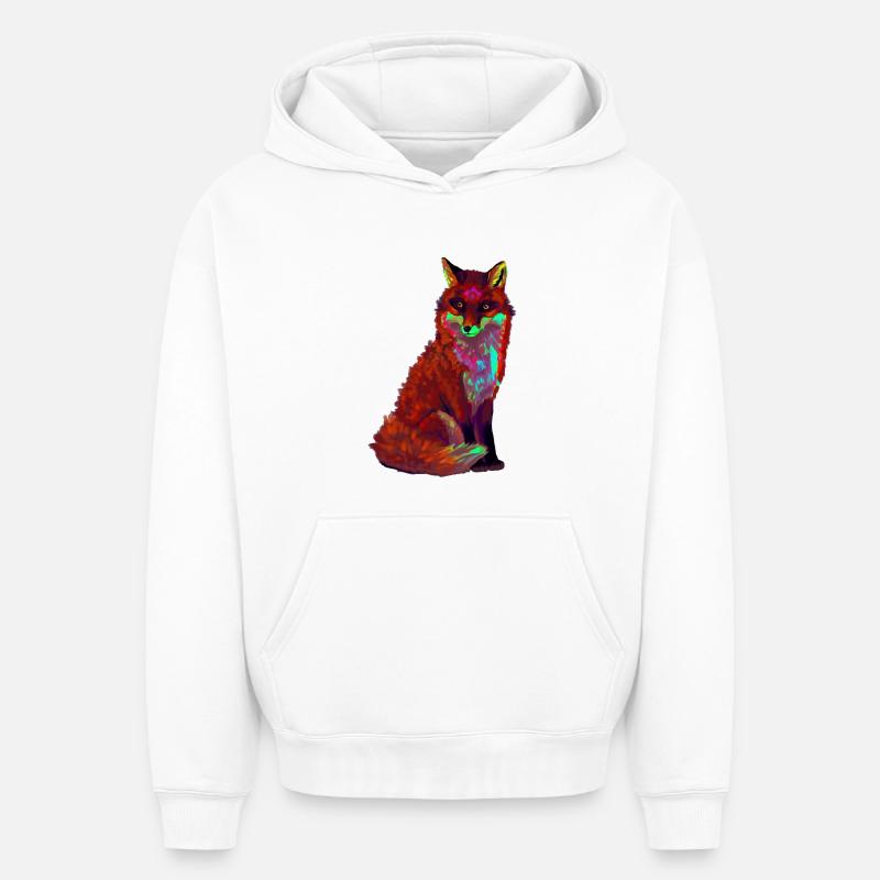 renard rouge - Sweat à capuche unisexe oversize épais SPREAD - blanc