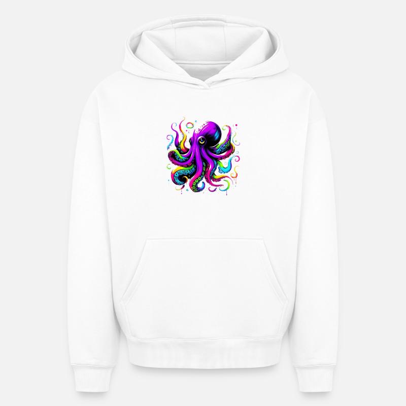Pieuvre - Sweat à capuche unisexe oversize épais SPREAD - blanc