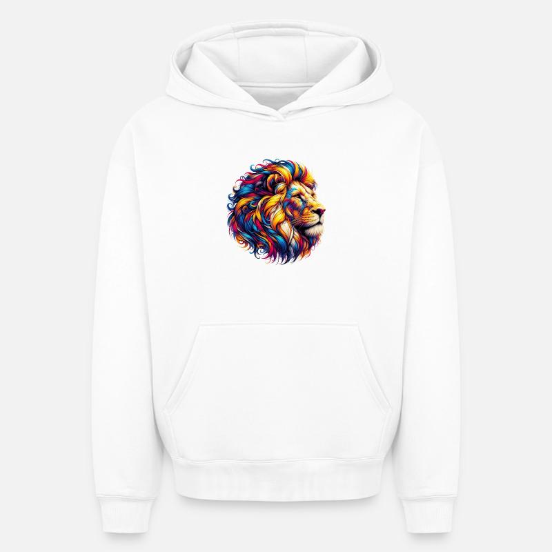 Lion - Sweat à capuche unisexe oversize épais SPREAD - blanc