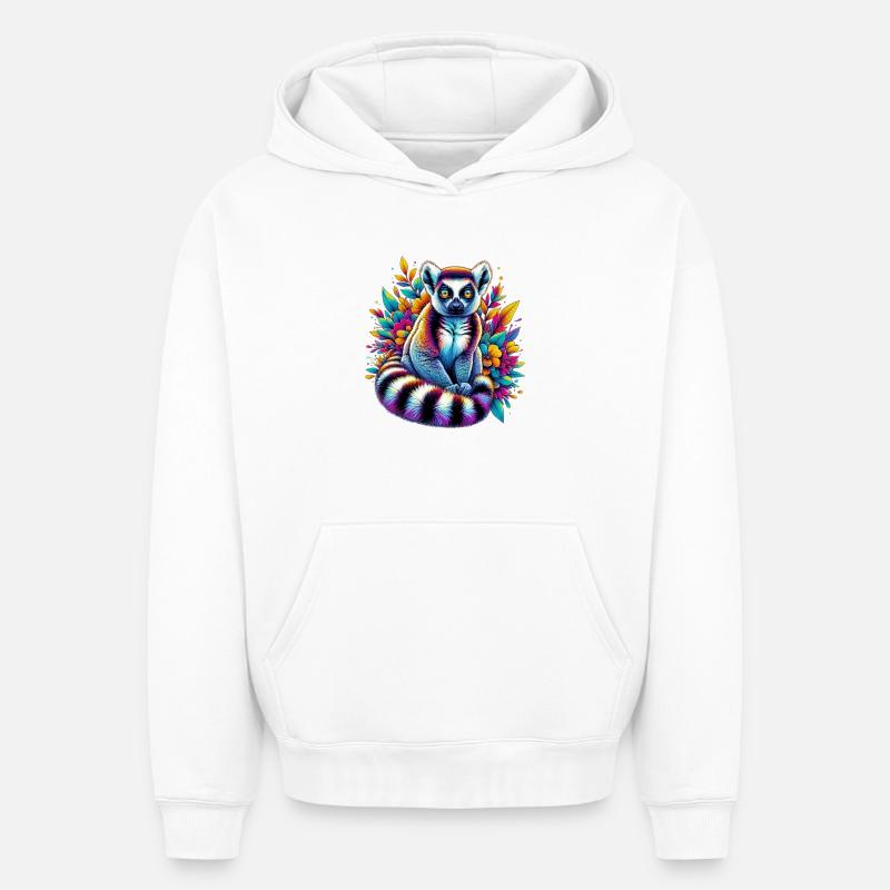 Lémurien - Sweat à capuche unisexe oversize épais SPREAD - blanc