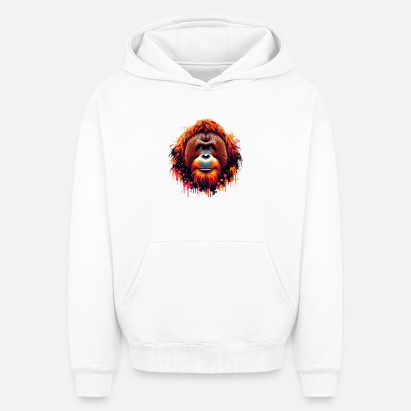 Singe orang-outan - Sweat à capuche unisexe oversize épais SPREAD - blanc