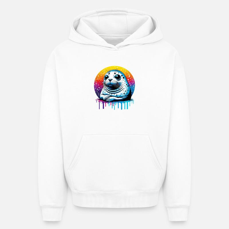 Phoque - Sweat à capuche unisexe oversize épais SPREAD - blanc