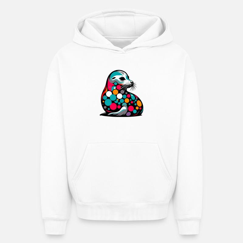 Phoque - Sweat à capuche unisexe oversize épais SPREAD - blanc