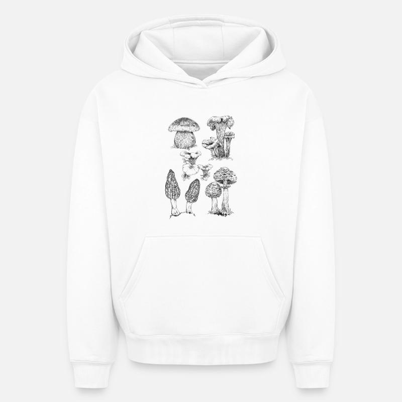 Champignons - Sweat à capuche unisexe oversize épais SPREAD - blanc