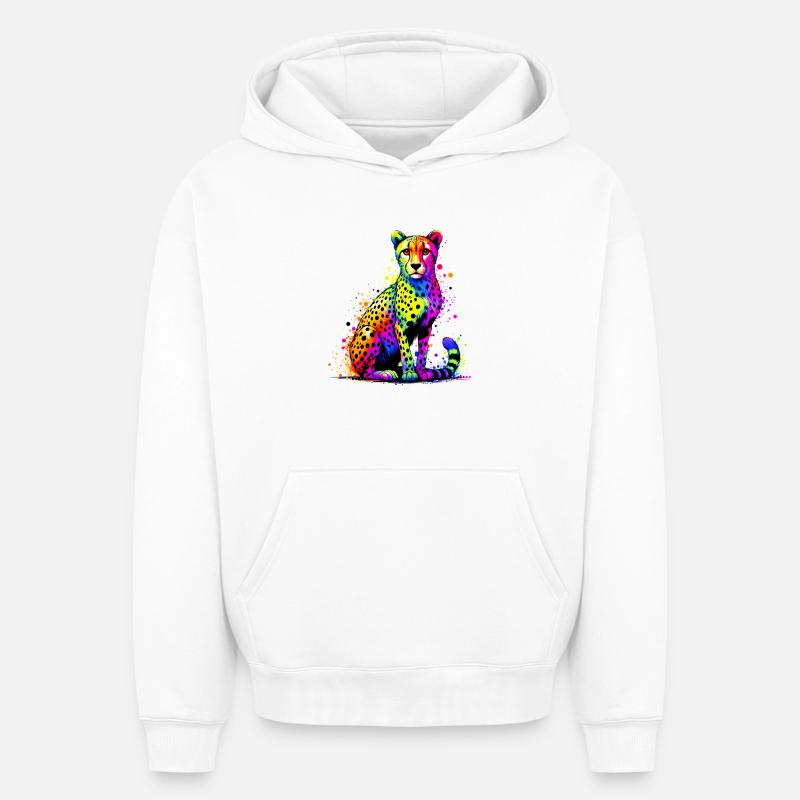 Guépard - Sweat à capuche unisexe oversize épais SPREAD - blanc
