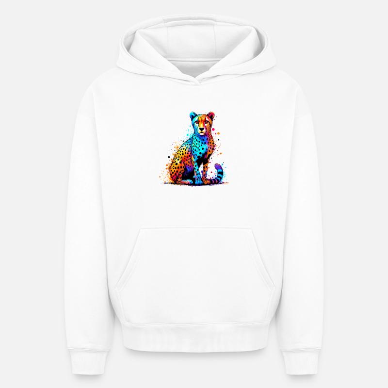 Guépard - Sweat à capuche unisexe oversize épais SPREAD - blanc
