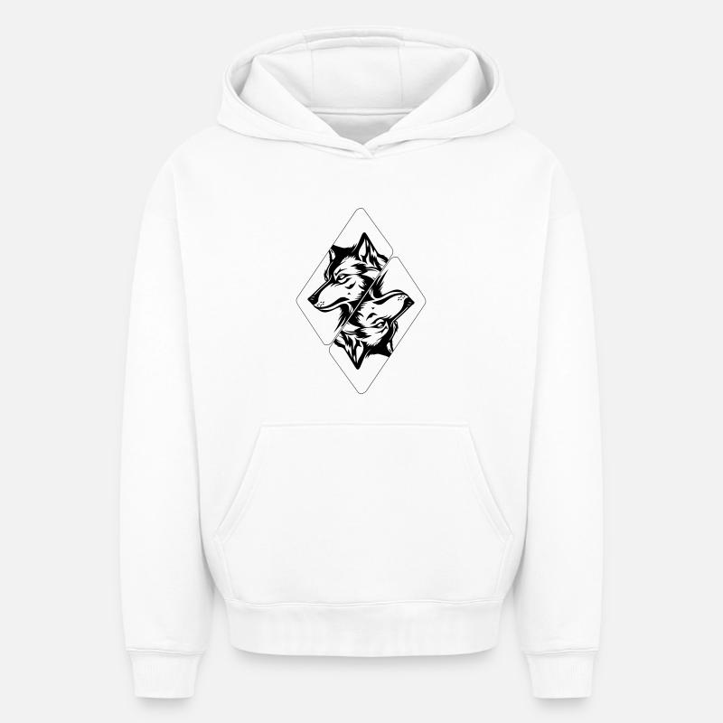 Tête de loup - Sweat à capuche unisexe oversize épais SPREAD - blanc