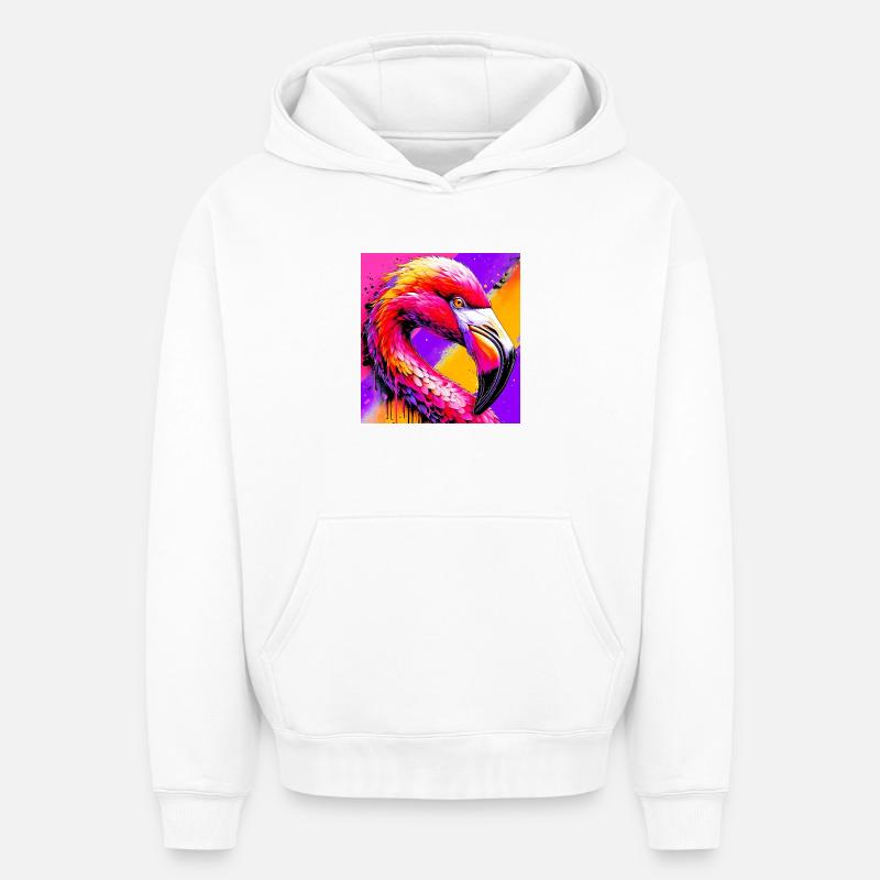 Flamant - Sweat à capuche unisexe oversize épais SPREAD - blanc