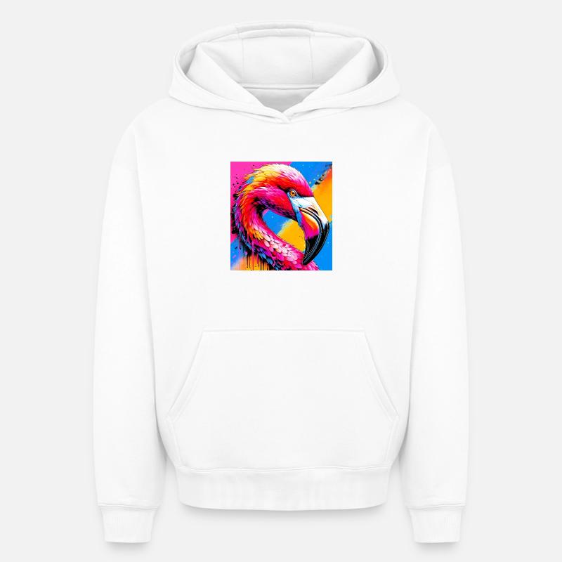 Flamant - Sweat à capuche unisexe oversize épais SPREAD - blanc