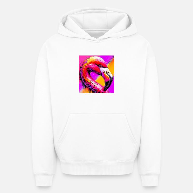 Flamant - Sweat à capuche unisexe oversize épais SPREAD - blanc
