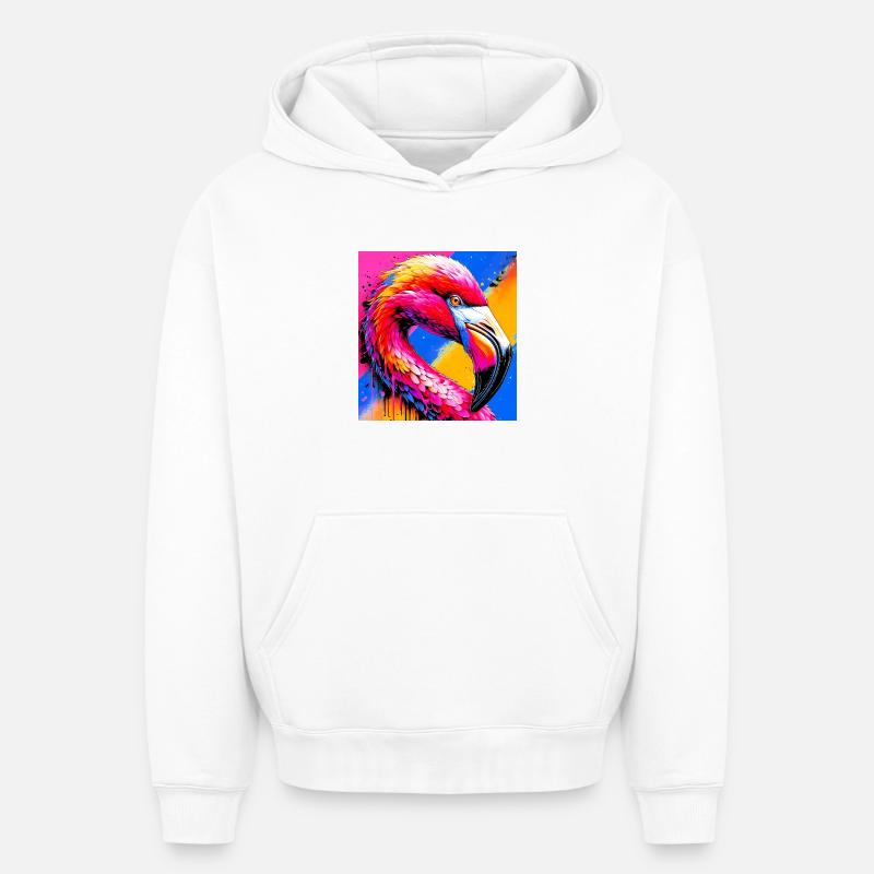 Flamant - Sweat à capuche unisexe oversize épais SPREAD - blanc