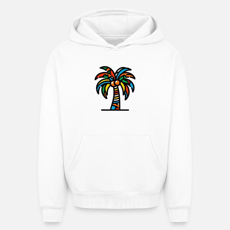 Palmier - Sweat à capuche unisexe oversize épais SPREAD - blanc