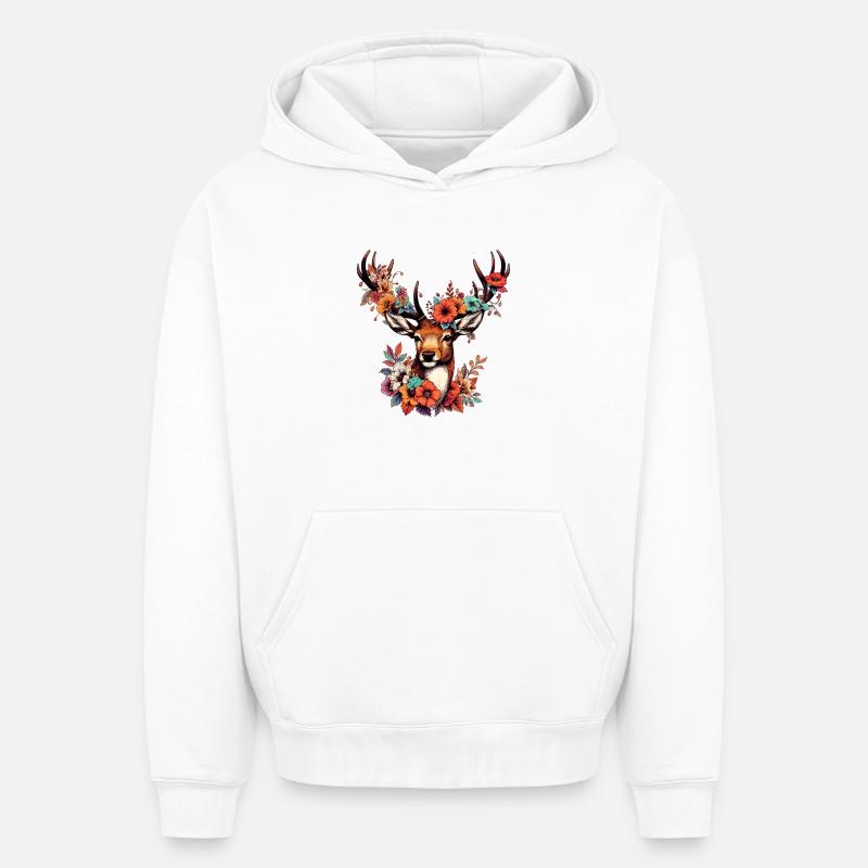 Cerf - Sweat à capuche unisexe oversize épais SPREAD - blanc