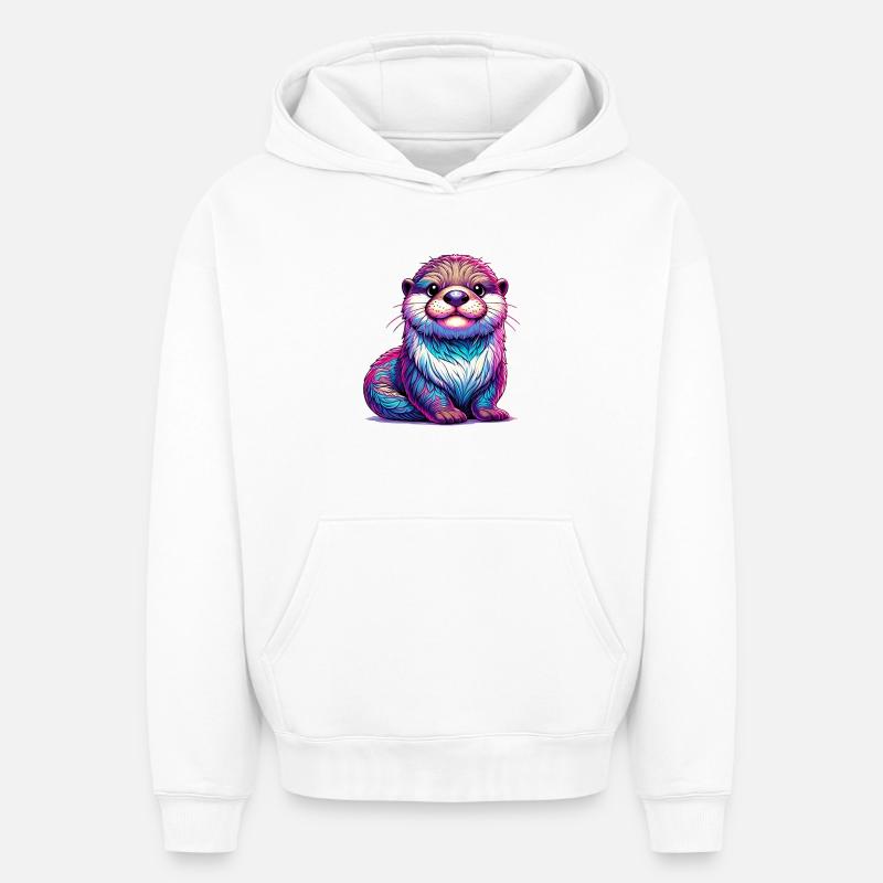 Loutre - Sweat à capuche unisexe oversize épais SPREAD - blanc