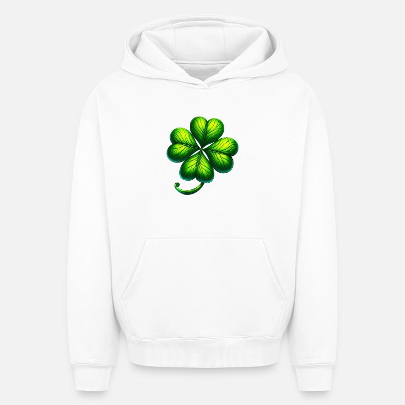 Trèfle à quatre feuilles - Sweat à capuche unisexe oversize épais SPREAD - blanc