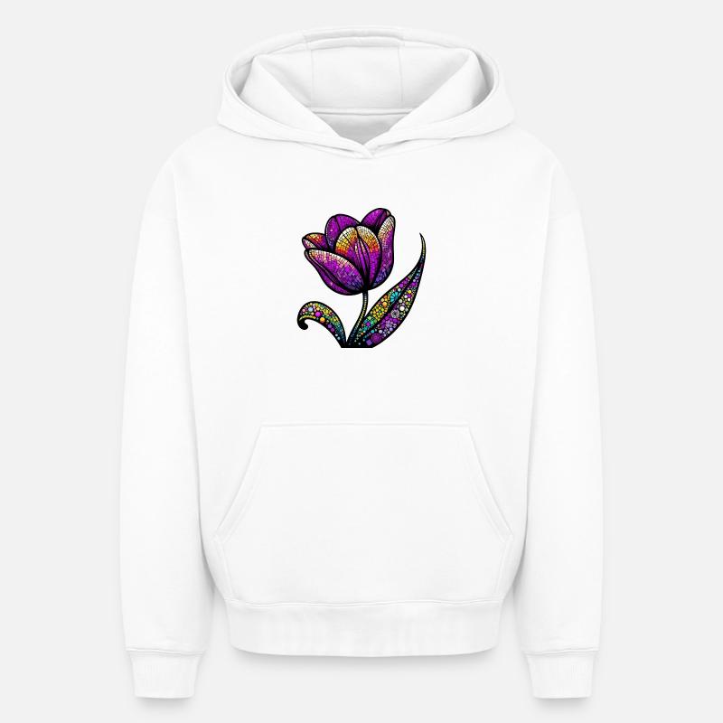 Tulipe - Sweat à capuche unisexe oversize épais SPREAD - blanc
