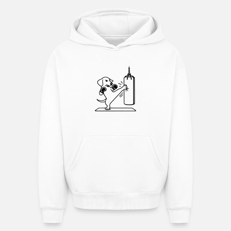 Teckel de kickboxing Boxing - Sweat à capuche unisexe oversize épais SPREAD - blanc