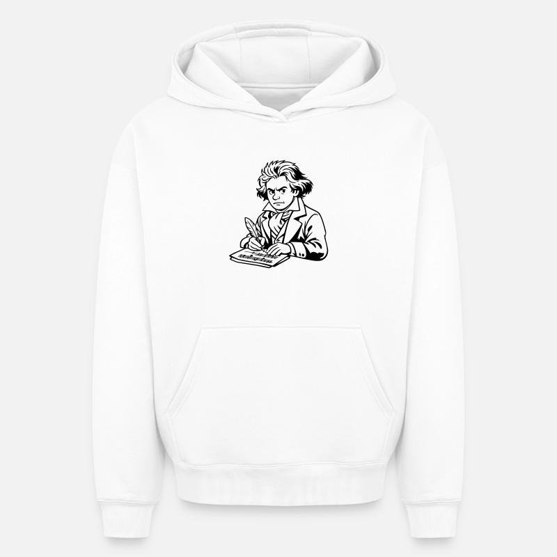 Beethoven - Sweat à capuche unisexe oversize épais SPREAD - blanc