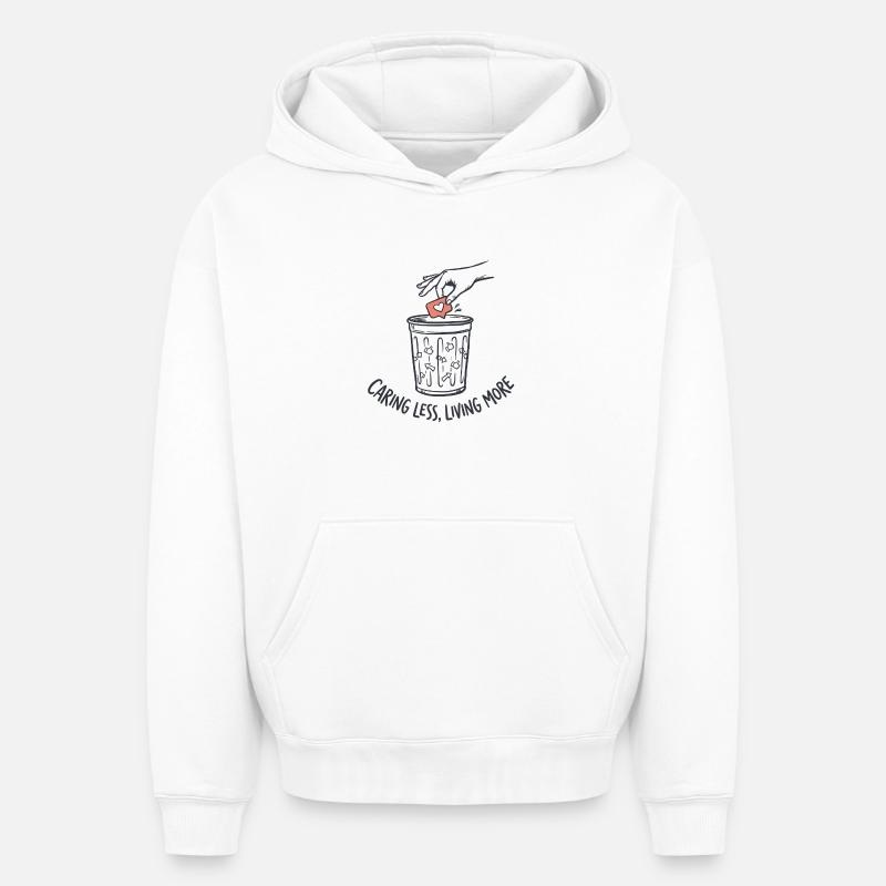 Moins de soucis Vivre plus - Sweat à capuche unisexe oversize épais SPREAD - blanc