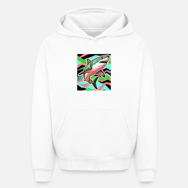 Requin - Sweat à capuche unisexe oversize épais SPREAD - blanc