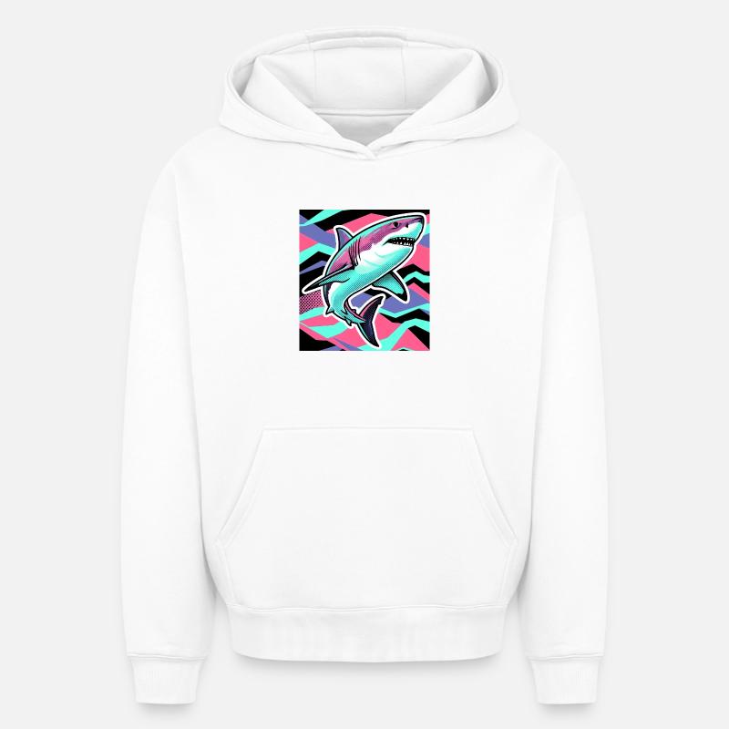 Requin - Sweat à capuche unisexe oversize épais SPREAD - blanc