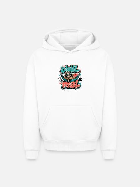 Chill Times Cool Sloth Graffiti Design - Oversized Heavyweight Unisex Hoodie - white