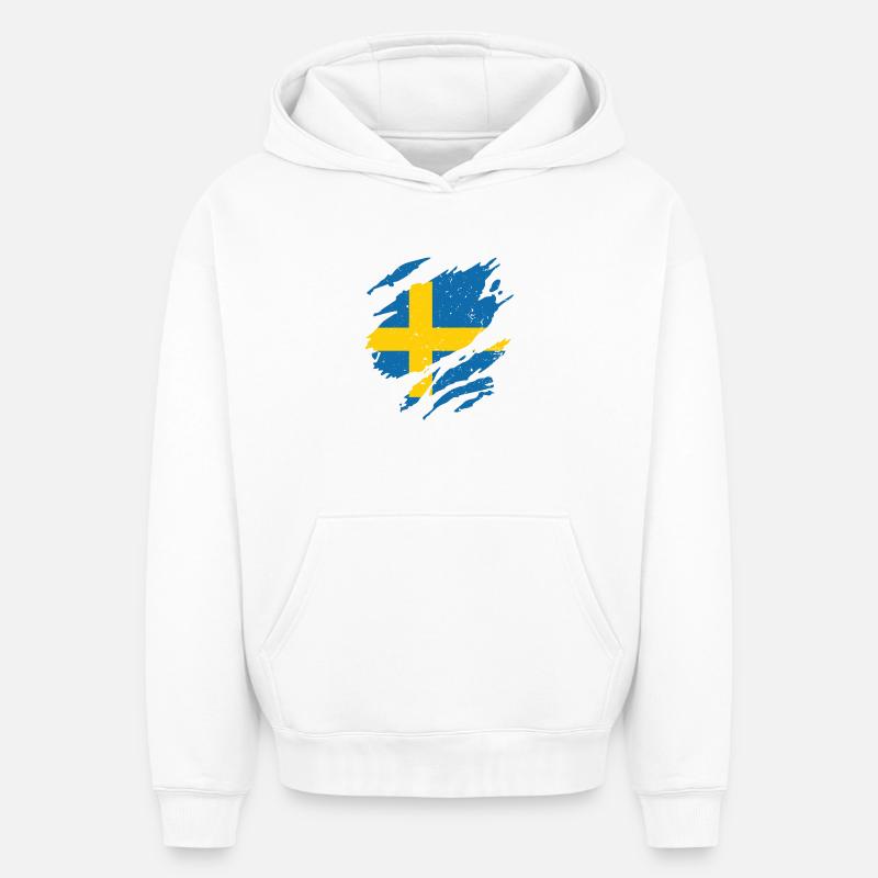 Éventail drapeau Suède Éventail Sverige - Sweat à capuche unisexe oversize épais SPREAD - blanc
