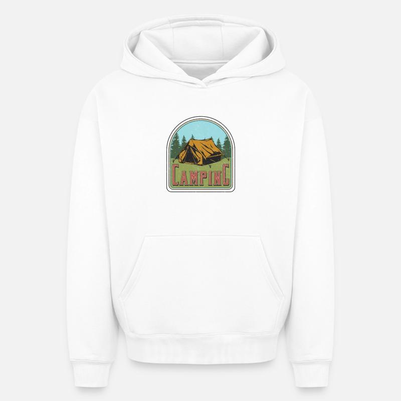 Camping - Sweat à capuche unisexe oversize épais SPREAD - blanc
