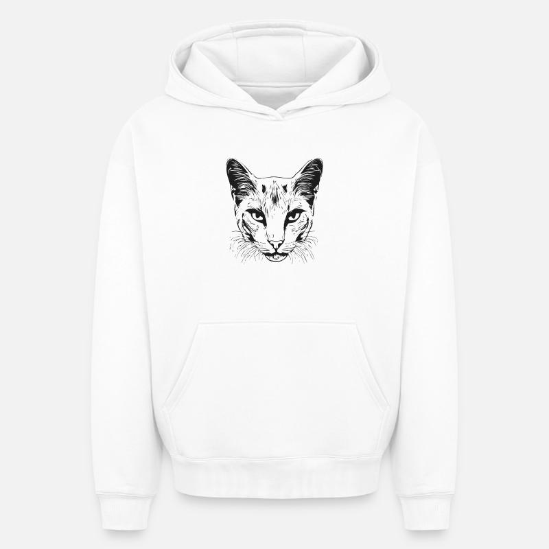 Chat 1 - Sweat à capuche unisexe oversize épais SPREAD - blanc