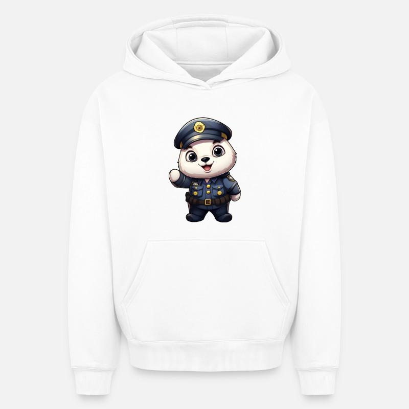 Policier panda - Sweat à capuche unisexe oversize épais SPREAD - blanc