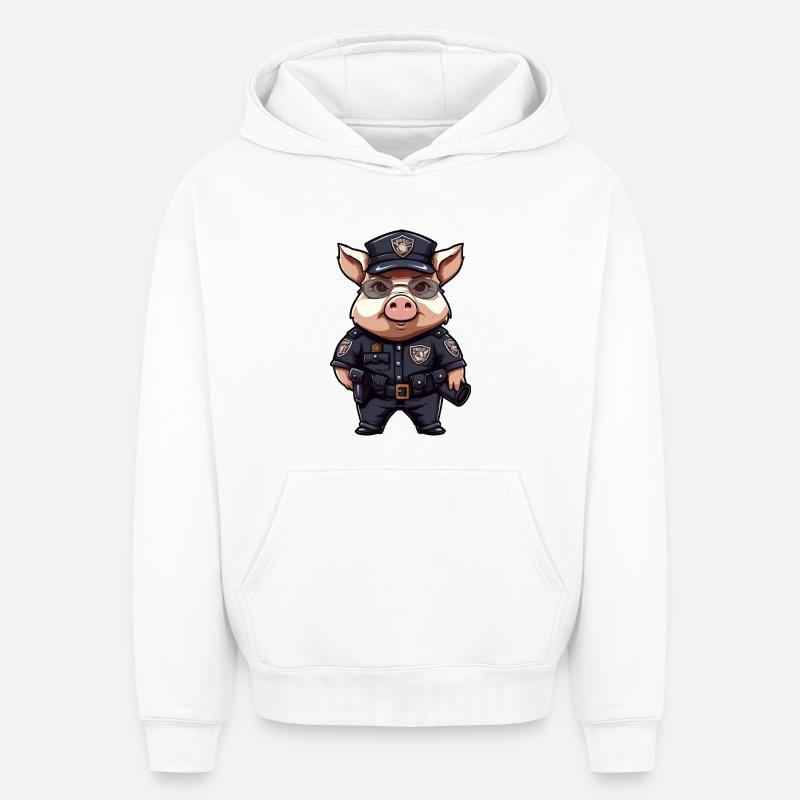 Policier cochon - Sweat à capuche unisexe oversize épais SPREAD - blanc