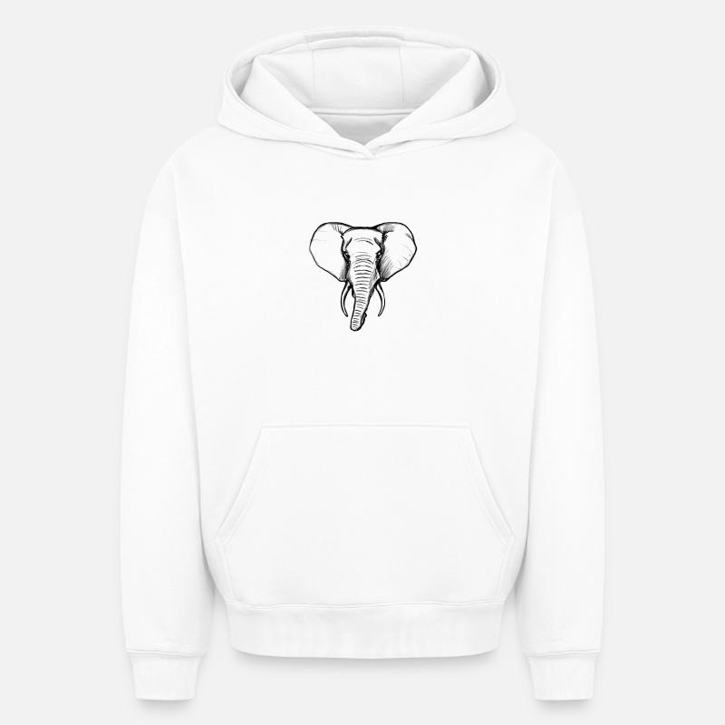 Éléphant - Sweat à capuche unisexe oversize épais SPREAD - blanc