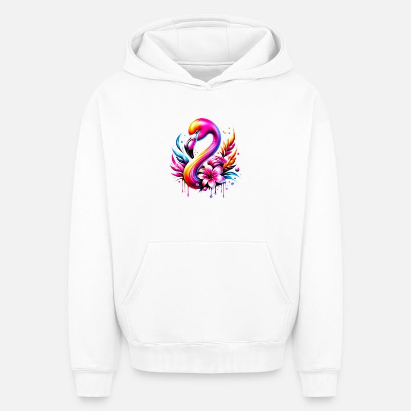 Flamant - Sweat à capuche unisexe oversize épais SPREAD - blanc