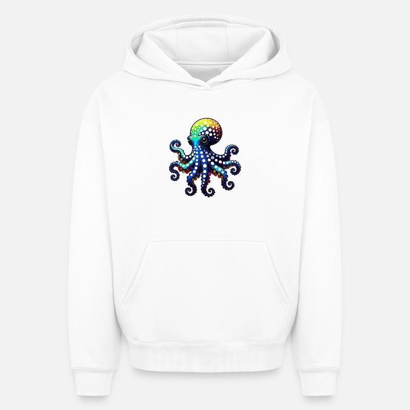 Pieuvre - Sweat à capuche unisexe oversize épais SPREAD - blanc