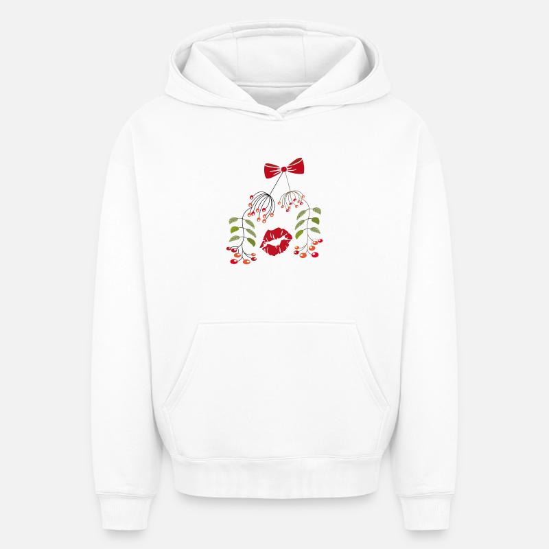 Baiser Sous Le Gui, Noël - Sweat à capuche unisexe oversize épais SPREAD - blanc